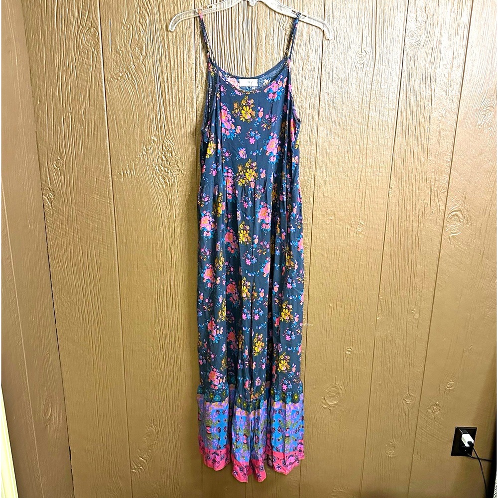 Natural Life Zoe Floral Wide Leg Jumpsuit Sz M Boho Festival Vibrant Pull On